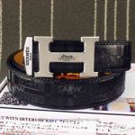 AAA Hermes Adjustable Engraving Men's Leather Belt Palladium H Buckle